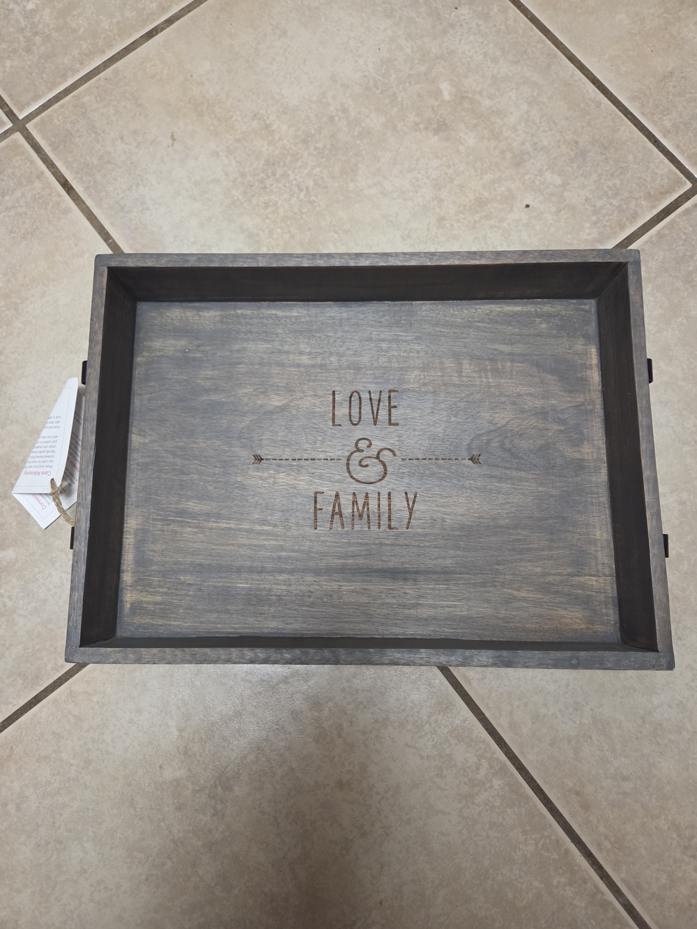 Love & Family Wooden Serving Tray - Gray
